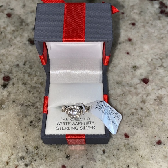 Lab Created White Sapphire Cocktail Ring Sterling Silver Size 7 - Picture 5 of 5
